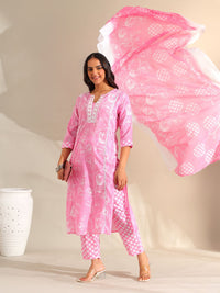 Mamicha Women Printed Pure Cotton Kurta with Trousers & With Dupatta