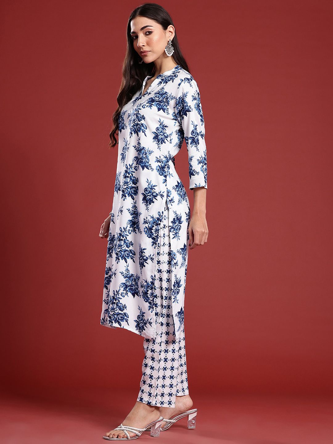 Anouk Floral Printed Kurta with Trousers & With Dupatta