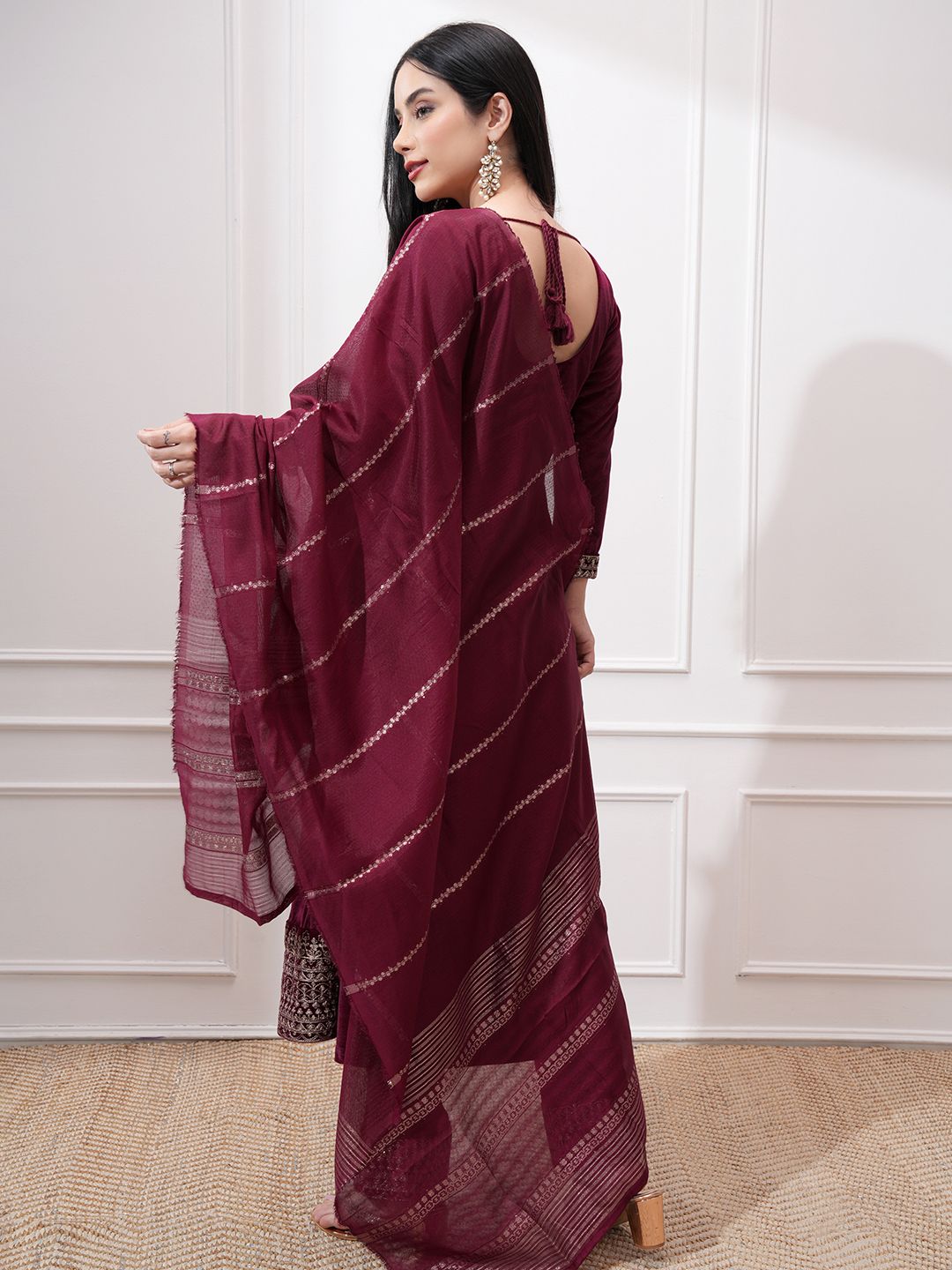 Vishudh Women Ethnic Motifs Embroidered Regular Kurta with Trousers & With Dupatta