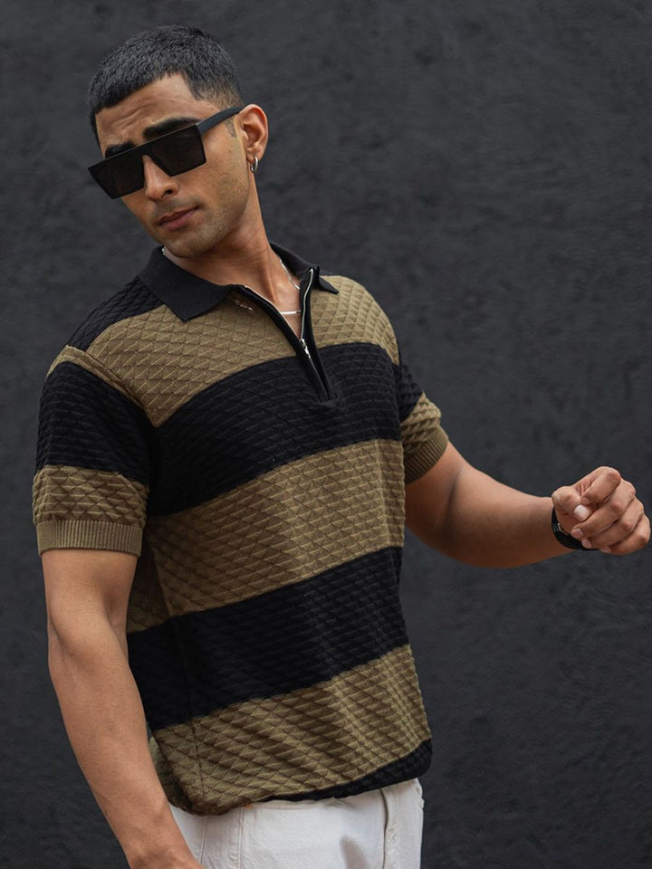 Powerlook Men Striped Polo Collar T-shirt