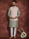 Anouk Geometric Embroidered Straight  Kurta with Churidar & Nehru Jacket