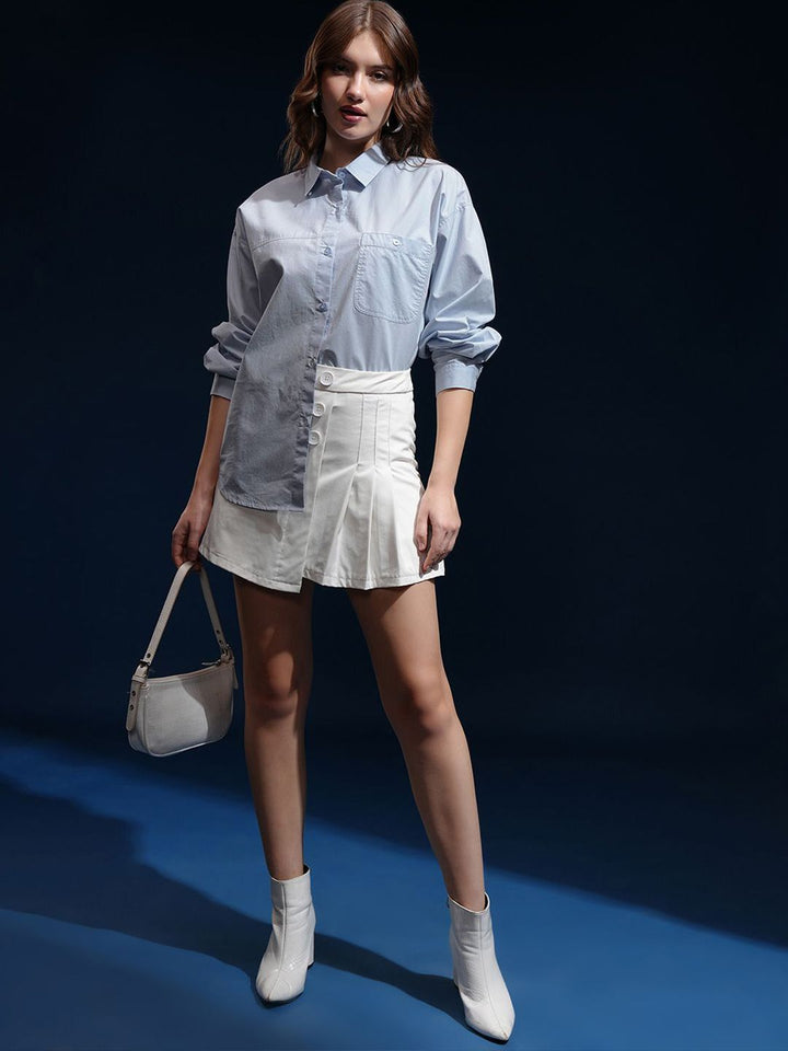 CHIC BY TOKYO TALKIES Women Spread Collar Solid Cotton Oversized Casual Shirt