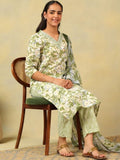 Mamicha Women Floral Printed Regular Thread Work Pure Cotton Kurta with Trousers & With Dupatta