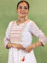 Libas Floral Embroidered Mirror Work Anarkali Kurta With Trousers & Dupatta