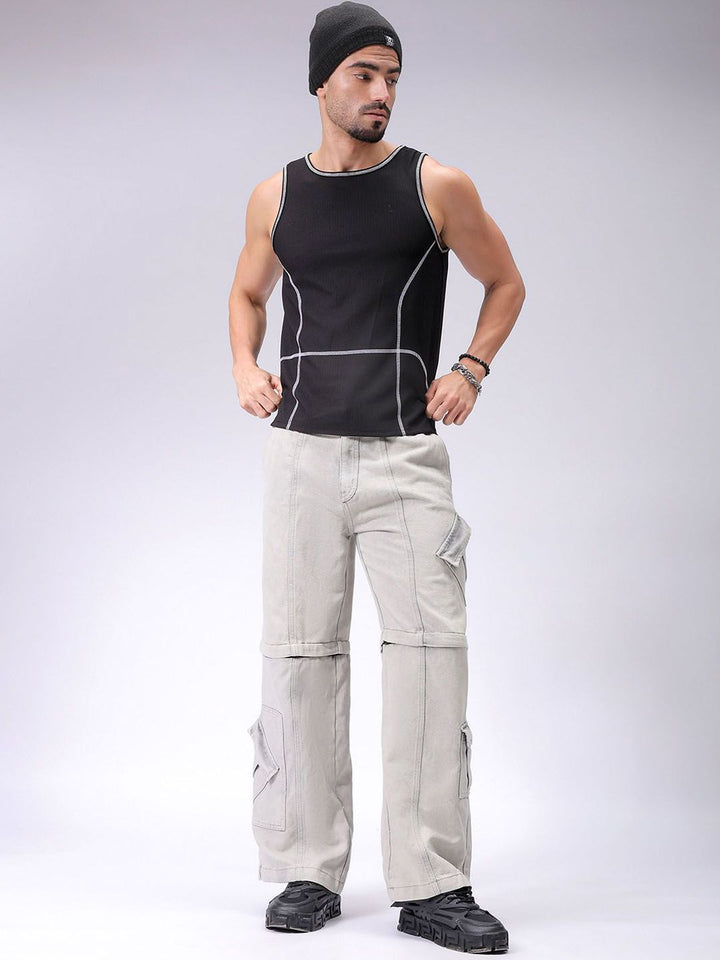 Garage Co India Mid Rise Rise Clean kelihatan lebar kaki santai seluar jeans kargo sesuai