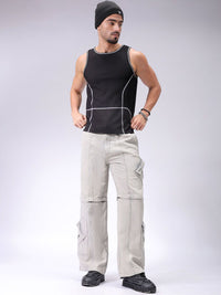 Garage Co India Mid Rise Rise Clean kelihatan lebar kaki santai seluar jeans kargo sesuai