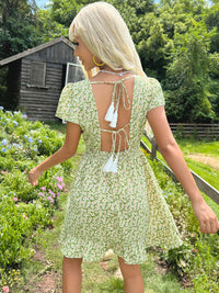 DressBerry Floral Print Smocked Detailing Puff Sleeves Fit & Flare Dress with Styled Back
