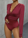 DressBerry Lace Insert Plunge Neck Bodysuit