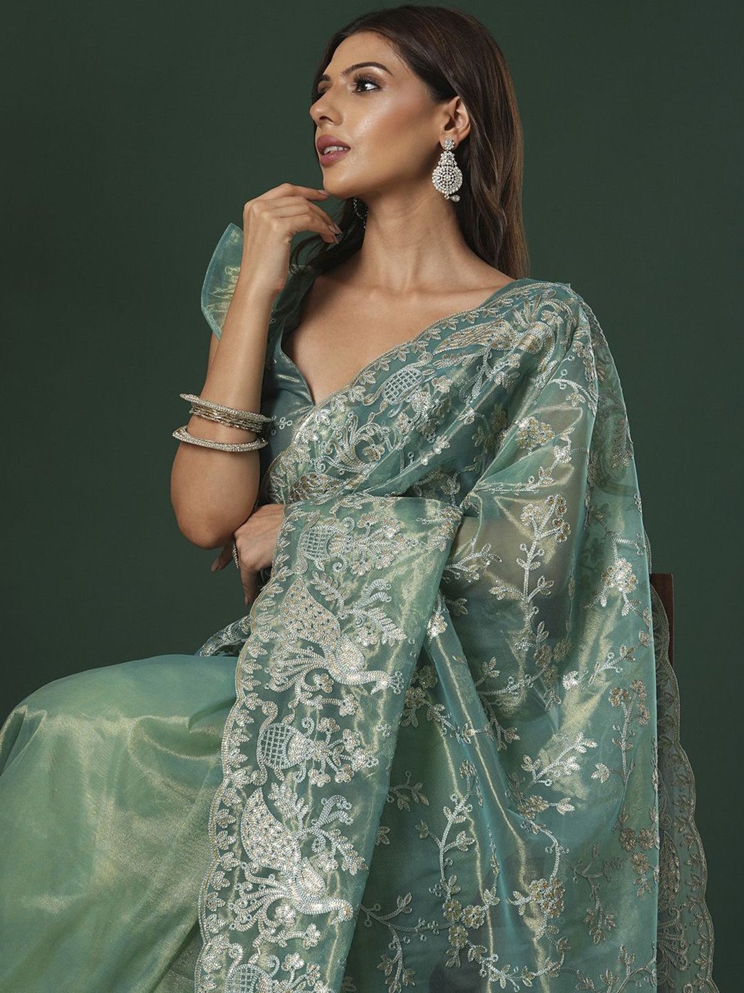 Saree mall Embroidered Embellished Organza Saree
