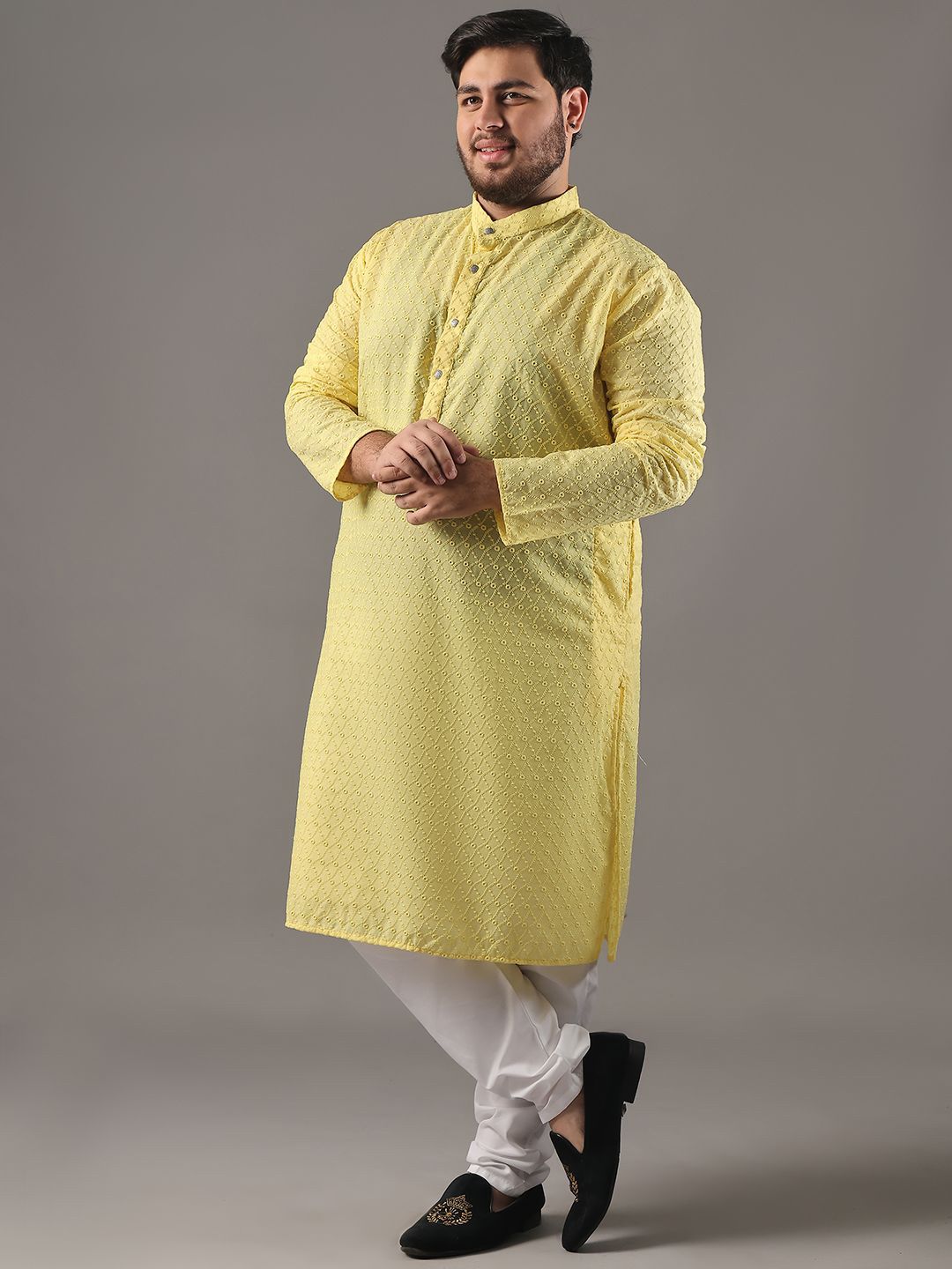 SOJANYA PLUS Plus Size Men Ethnic Motifs Embroidered Pure Cotton Kurta With Pyjamas