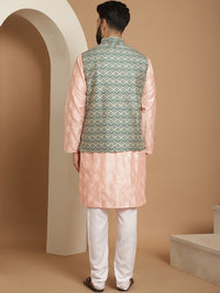 Anouk Pink Ethnic Motif Tenunan Rekaan Kurta Lurus Dengan Jaket Churidar & Nehru