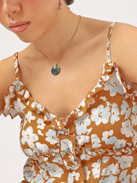 DressBerry Blooming Bold Strappy Floral Print Ruffled Top