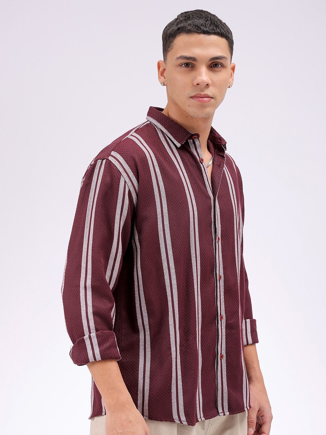 The Indian Garage Co Men Relaxed Fit Striped Dobby Textured Resortwear Shirt