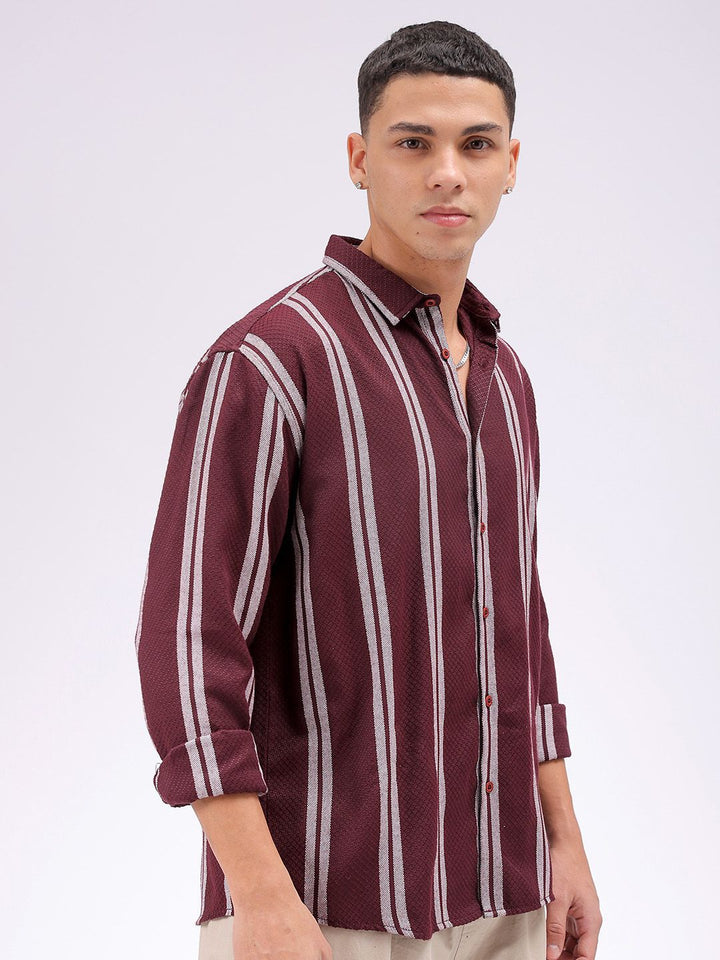 The Indian Garage Co Men Relaxed Fit Striped Dobby Textured Resortwear Shirt