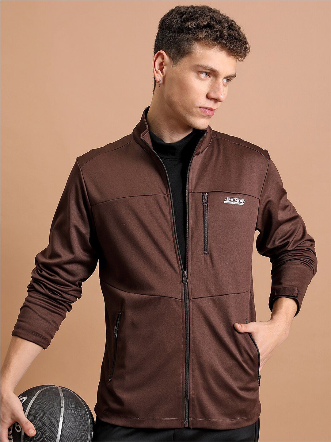 HIGHLANDER Brown Mock Collar Sporty Jacket