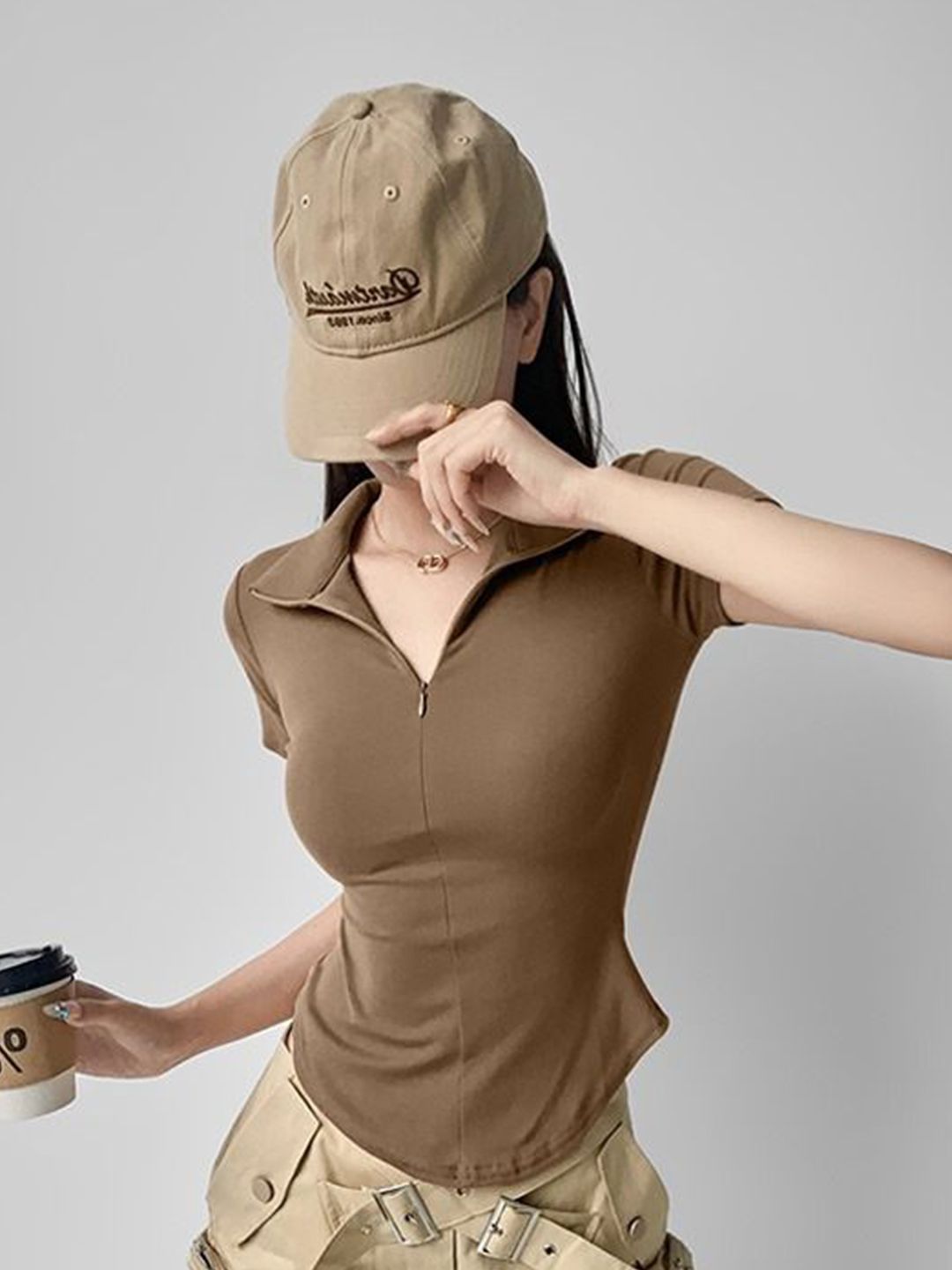 DressBerry Shirt Collar Fitted Top