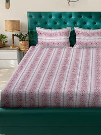 KLOTTHE Pink Floral Printed Dilengkapi 400 TC Kapas Cadar King & 2 Sarung Bantal