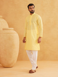 SOJANYA Geometric Embroidered Thread Work Mandarin Collar Pure Cotton Straight Kurta