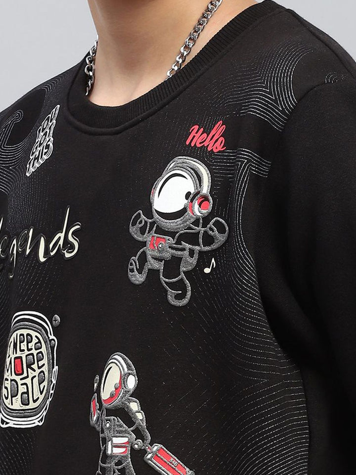 Monte Carlo Boys Black CottonRound neck Long Sleeves Printed Sweatshirt