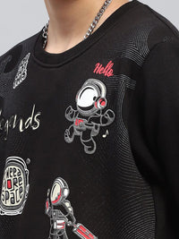 Monte Carlo Boys Black CottonRound neck Long Sleeves Printed Sweatshirt