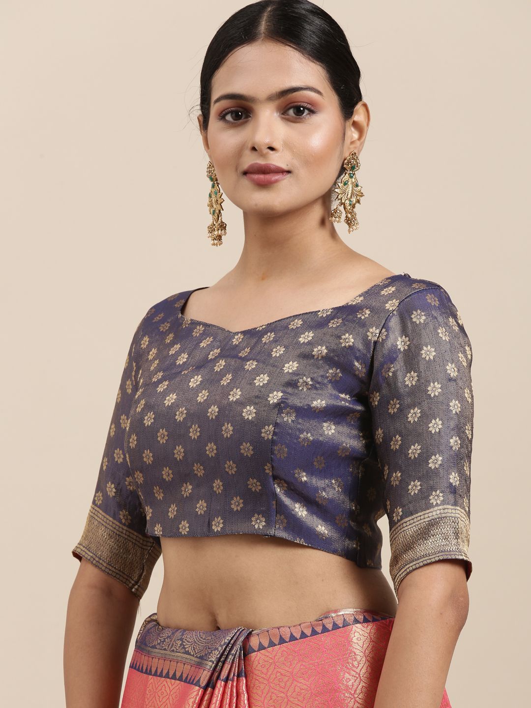Saree mall Ethnic Motifs Zari Silk Blend Banarasi Sarees