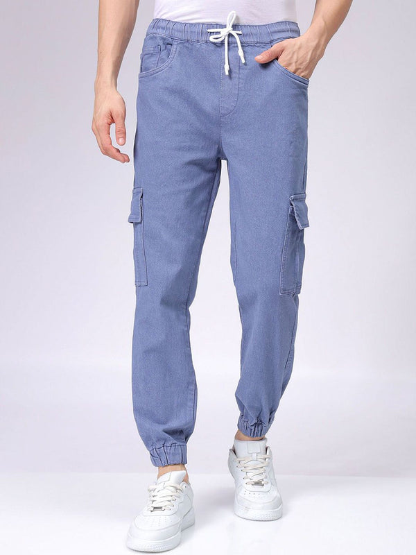 The Indian Garage Co Men Cotton Stretchable Cargo Denim Joggers