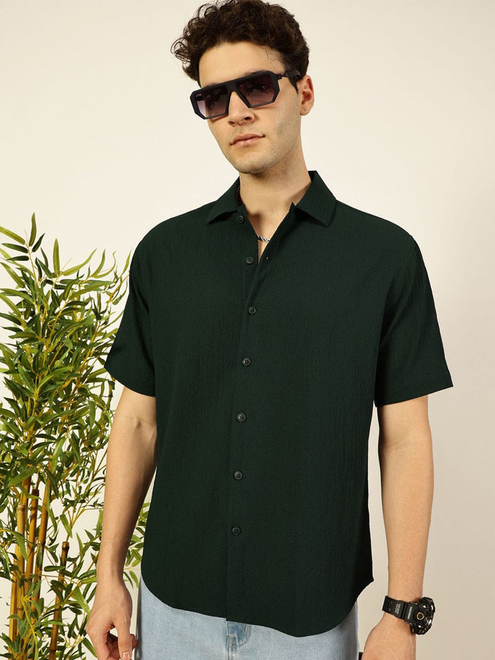 Thomas Scott Men Premium Spread Collar Textured Cotton Casual Shirt