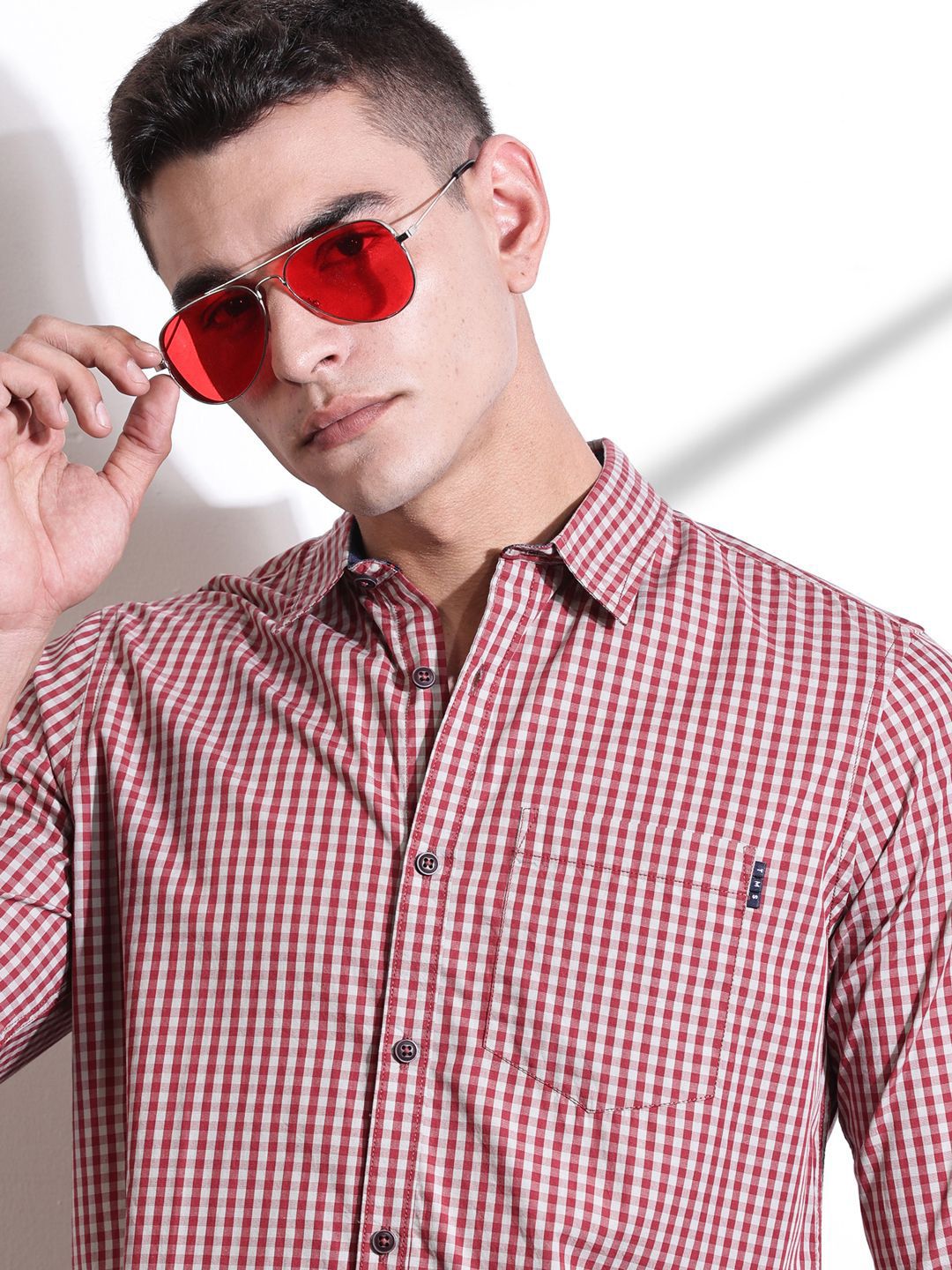 Thomas Scott Men Premium Gingham Checks Casual Shirt