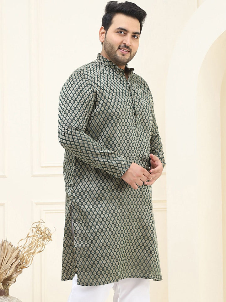 SOJANYA PLUS Size Ethnic Motifs Woven Design Band Collar Straight Kurta