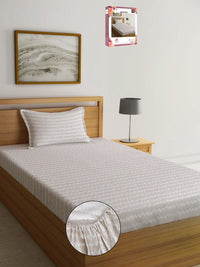 Myntra Elegant Homes Beige Chevron Polycotton Breathable 300 TC Dilengkapi Cadar Single Halus dengan Sarung Bantal-220 x 150 cm