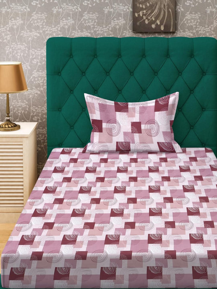 KLOTTHE Pink Geometric Cotton Single Bedsheets