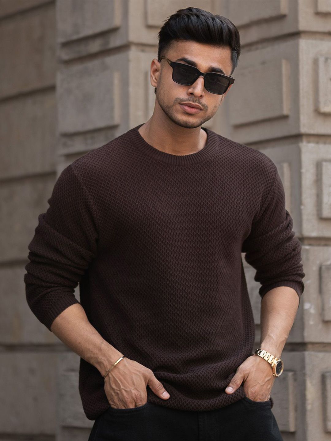 Powerlook Men Self Design Pure Cotton T-shirt