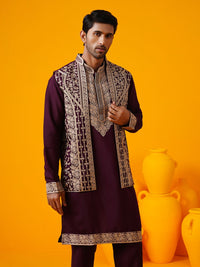 SOJANYA LUXE Kurta Lurus Kolar Mandarin Sulam Bunga Dengan Seluar Dan Jaket