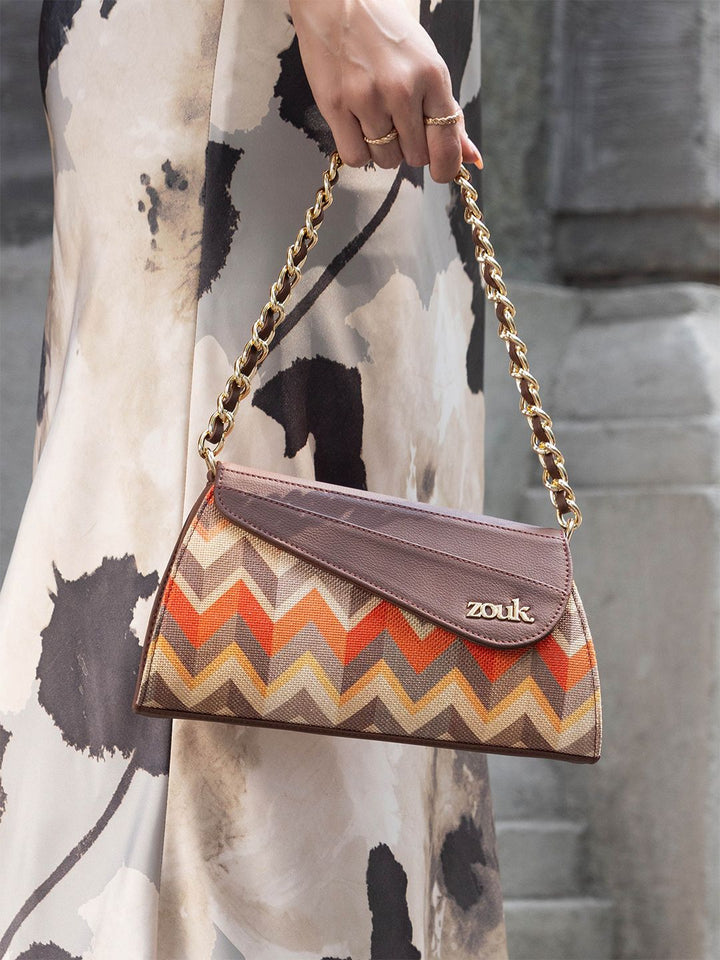 ZOUK Printed Structured Sling Bag with Tasselled