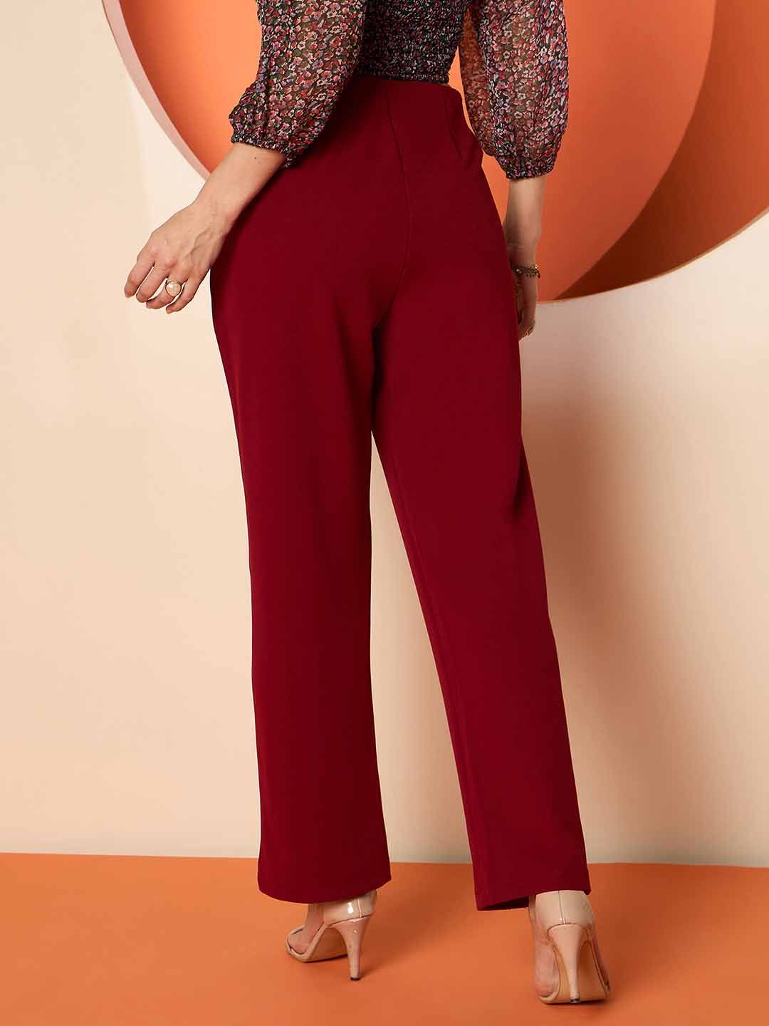Antheaa Women Solid Smart Straight comfort Fit High-Rise Trousers