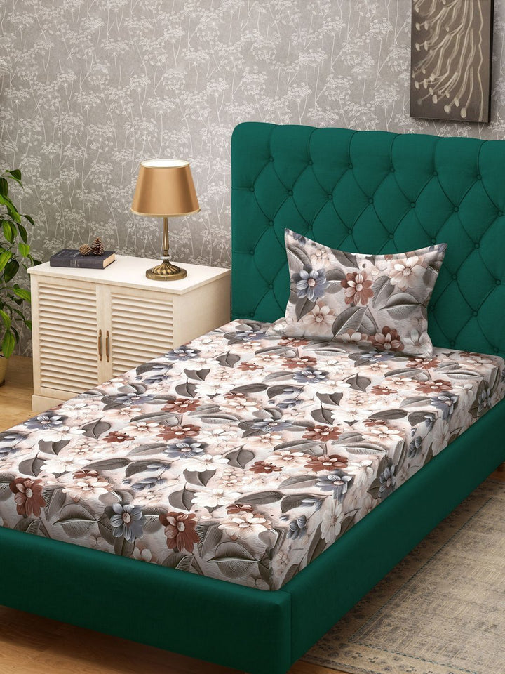 Myntra Elegant Homes Multicoloured Floral 300 TC Single Bedsheet with 1 Pillow Covers