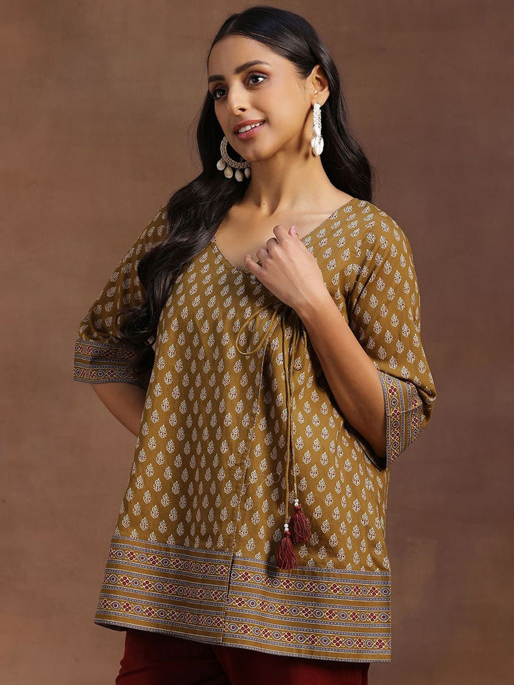 Libas Floral Printed V-Neck Pure Cotton Angrakha Kurti