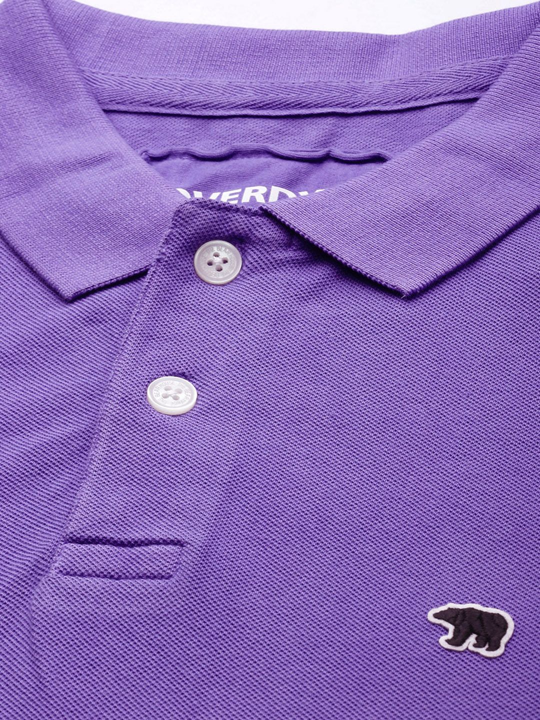 THE BEAR HOUSE Men Purple Polo Collar Pure Cotton Slim Fit T-shirt