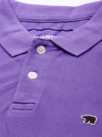 THE BEAR HOUSE Men Purple Polo Collar Pure Cotton Slim Fit T-shirt