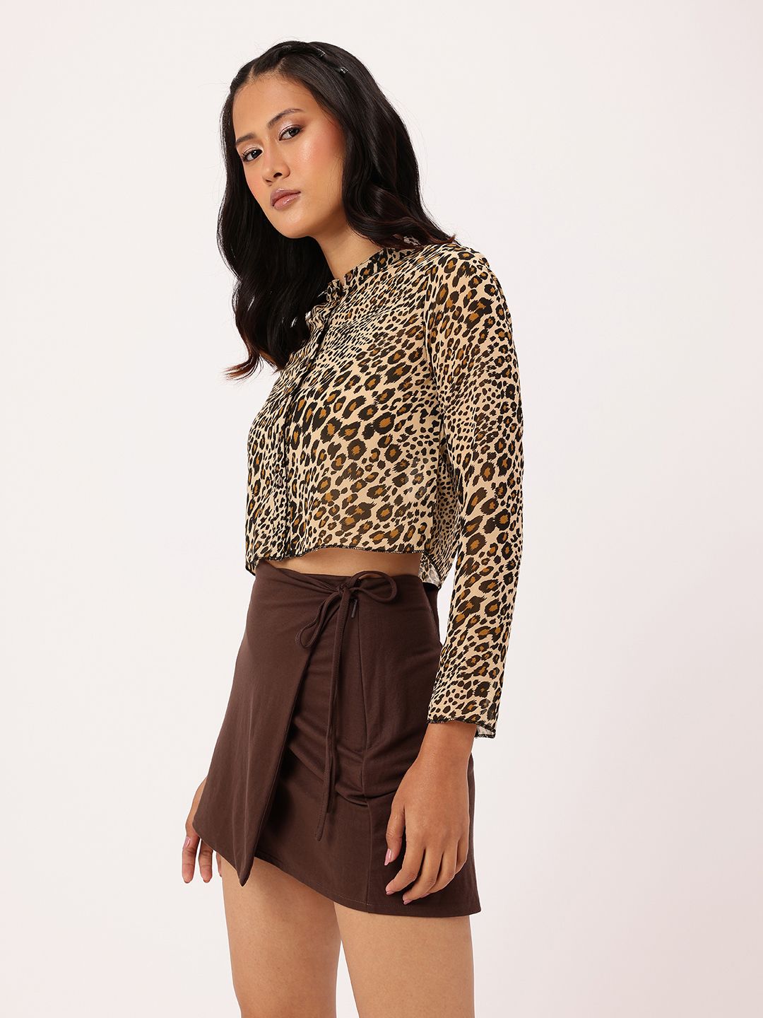 DressBerry Fierce Twist Animal Skin Printed Crop Shirt