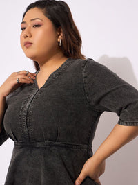 Sassafras Curve Women Denim Peplum Midi Dress