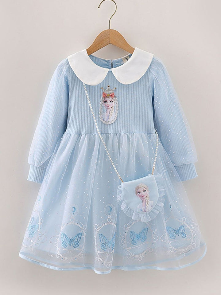 YK Girls Peter Pan Collar Puff Sleeve Fit & Flare Dress