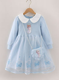YK Girls Peter Pan Collar Puff Sleeve Fit & Flare Dress