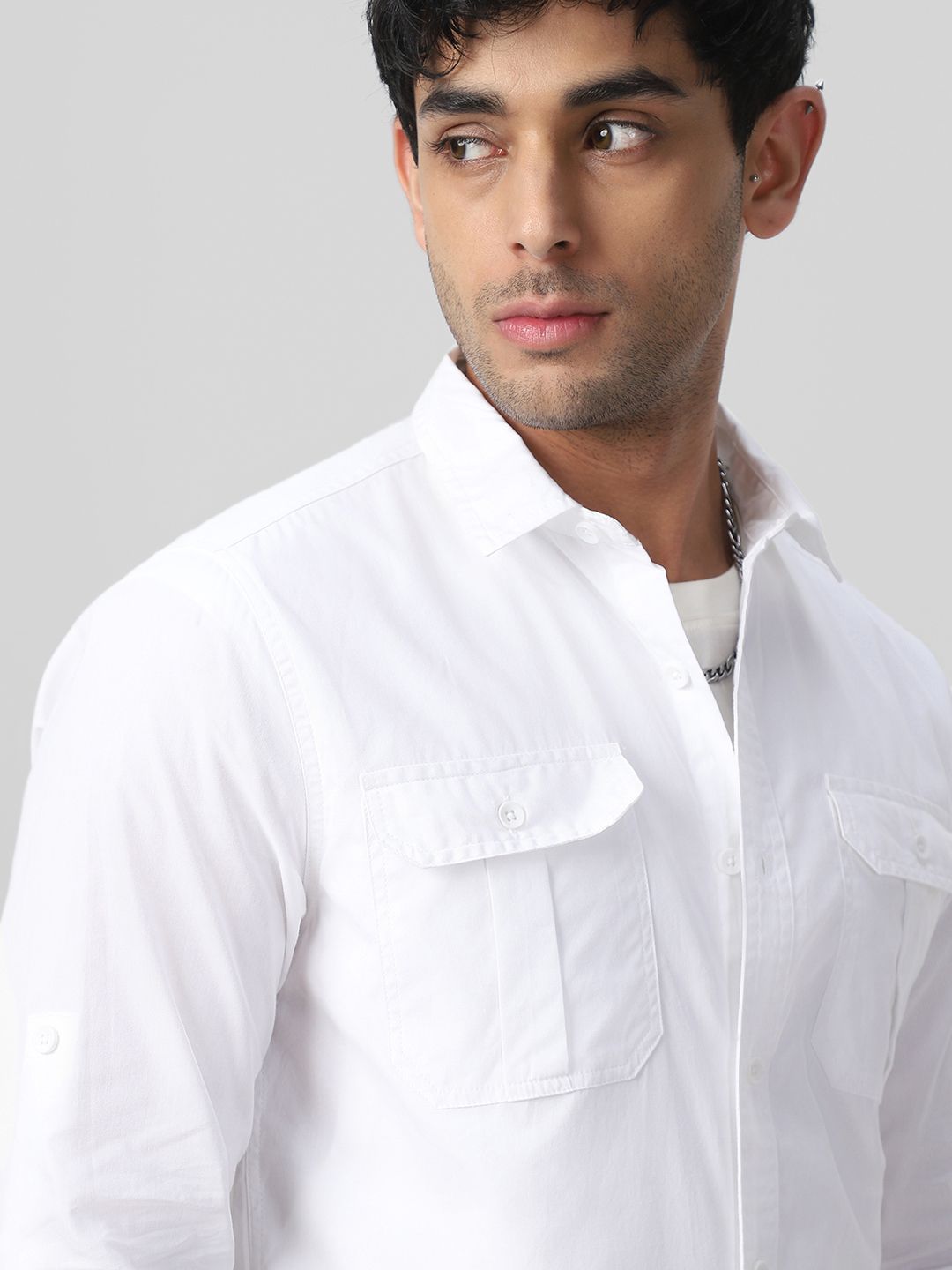Urbano Fashion Men Spread Collar Solid Cotton Casual Shirt
