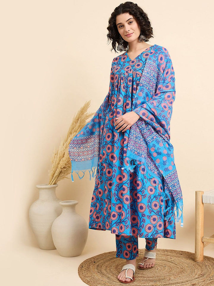 KALINI Women Floral Printed Regular Kurta with Trousers & With Dupatta