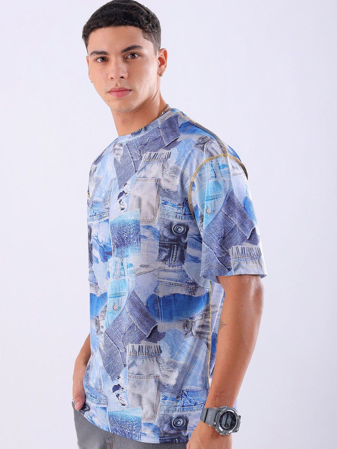 The Indian Garage Co Men Abstract Printed Neck Oversized T-shirt