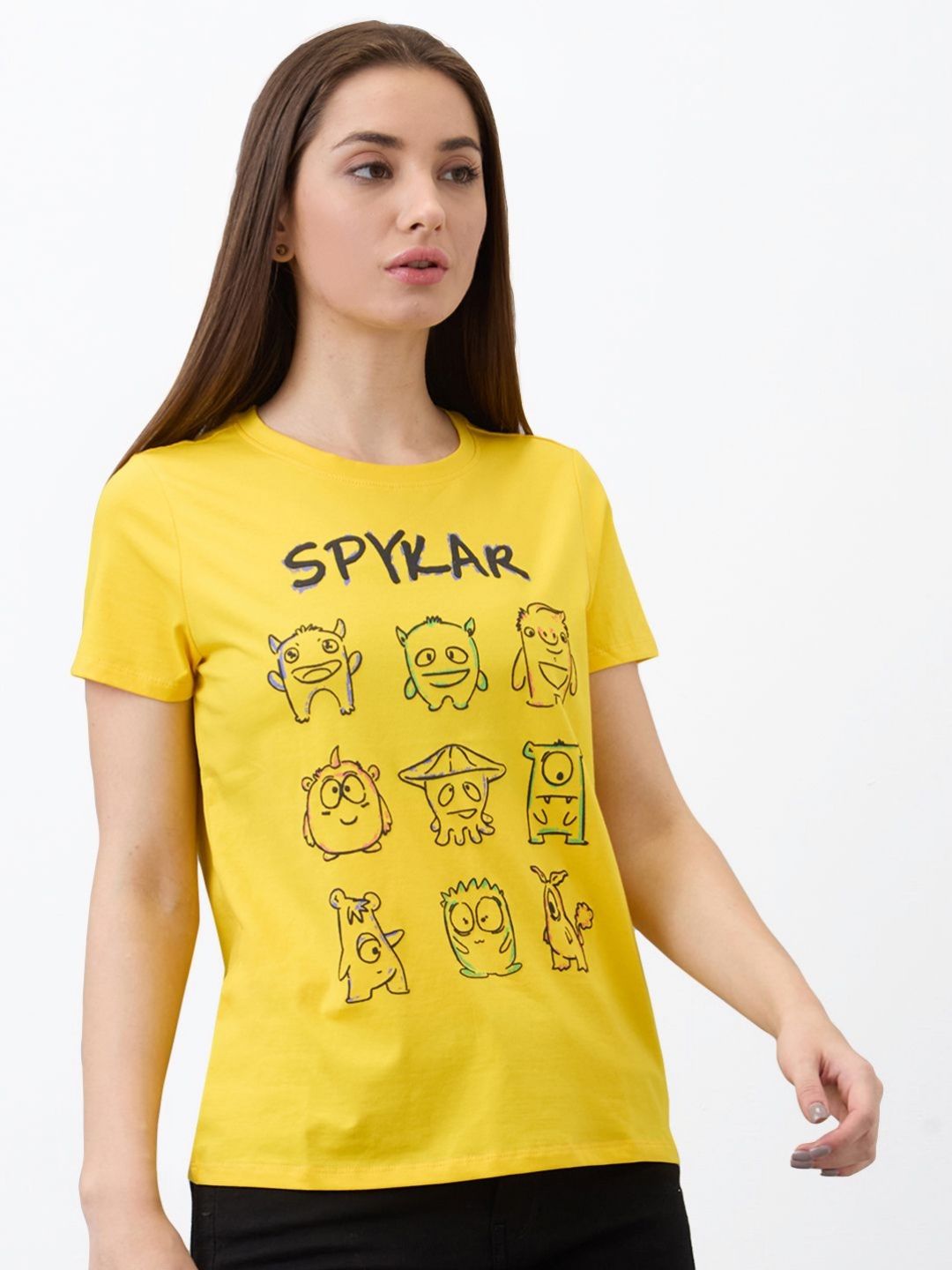 SPYKAR Women Graphic Printed Round Neck Cotton T-shirt