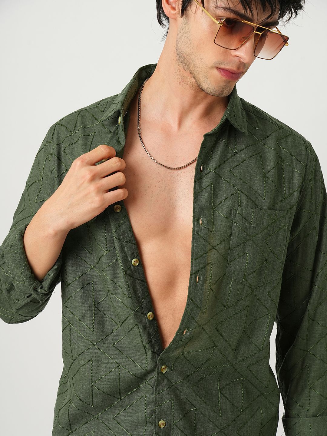 VASTRADO Men Classic Spread Collar Textured Cotton Slim Fit Casual Shirt