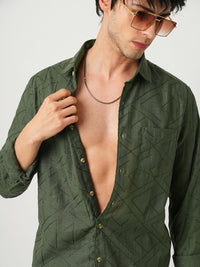 VASTRADO Men Classic Spread Collar Textured Cotton Slim Fit Casual Shirt