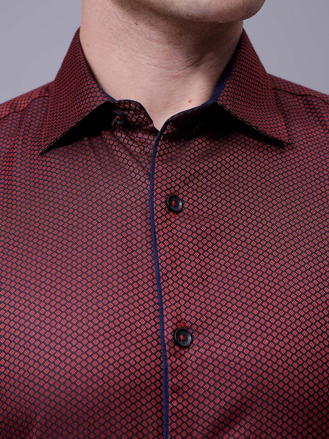 The Indian Garage Co. X Luxe Men Slim Fit Cutaway Collar Micro Ditsy Printed Formal Shirt